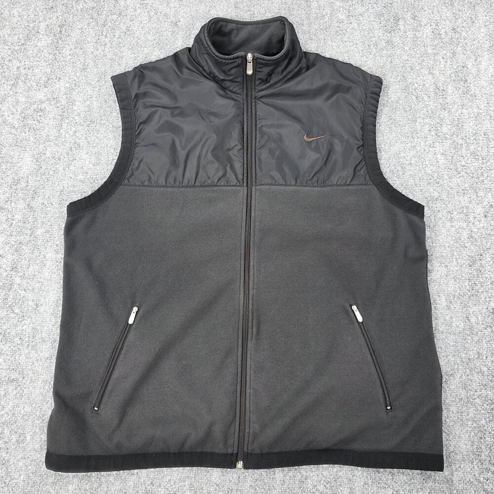 Nike Vest Mens XXL Black Fleece Nylon Windbreaker Full Zip Pocket 208311-010 H07
